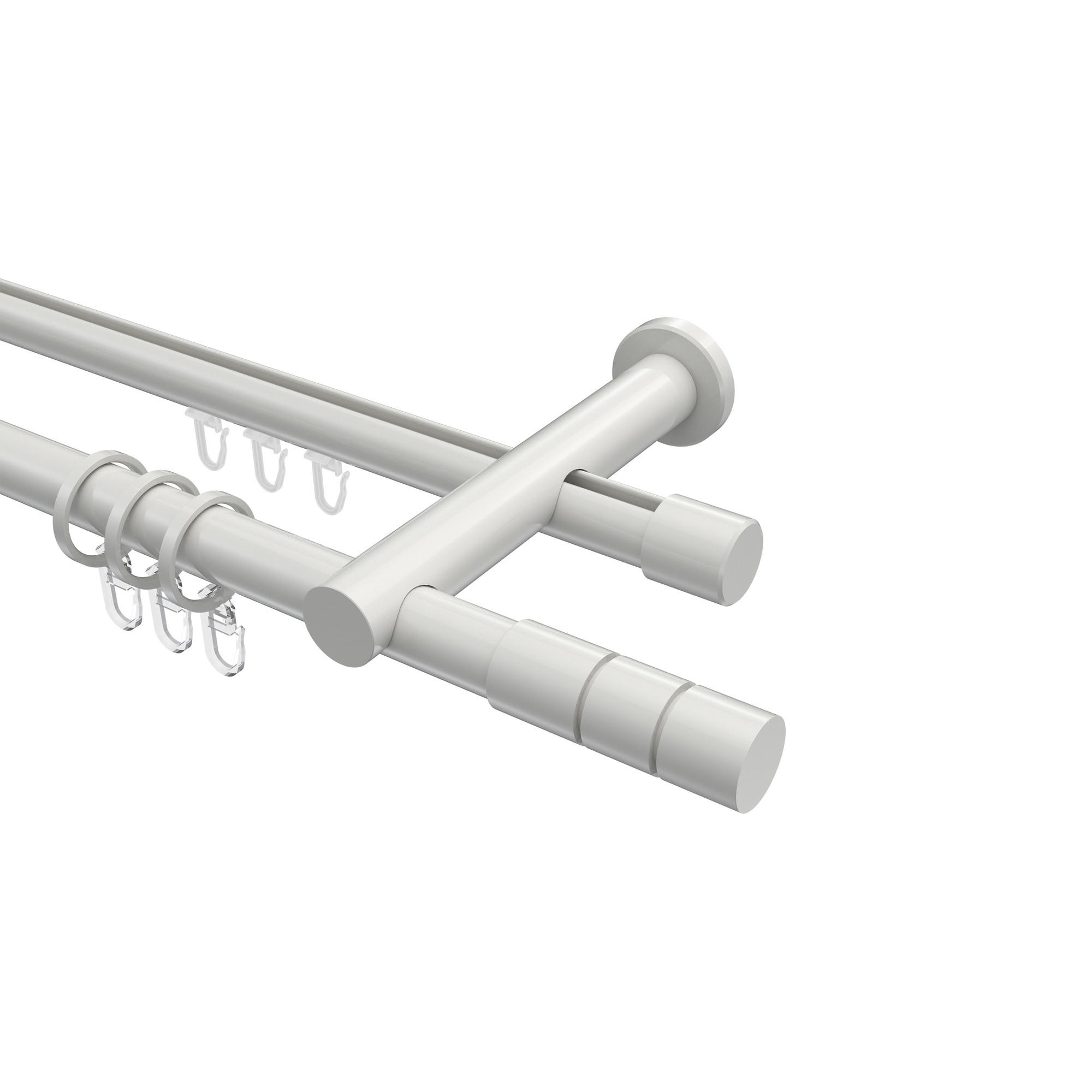 RUNDROHR-INNENLAUF-GARDINENSTANGEN-SET Platon Elanto 200 cm, 2-läufig, 20 mm Ø Weiß - Weiß, Metall (200cm) - INTERDECO