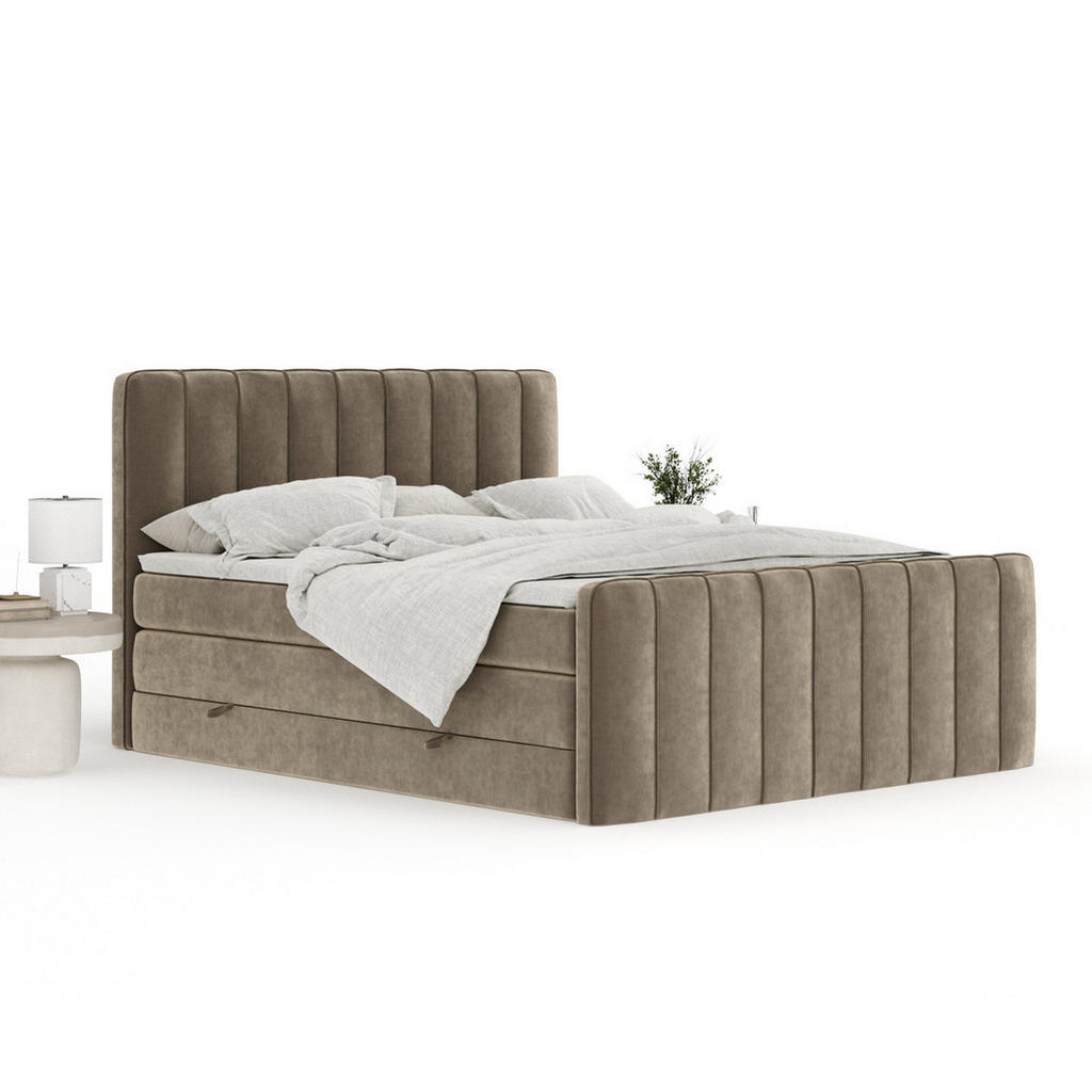 Thumbnail - Maison de Reve Boxspringbett, Braun, Textil, Buche, Kiefer, H3 + H4, 7-Zonen, Höhe ca. 40 cm, 160x200 cm, Handmade in Eu...