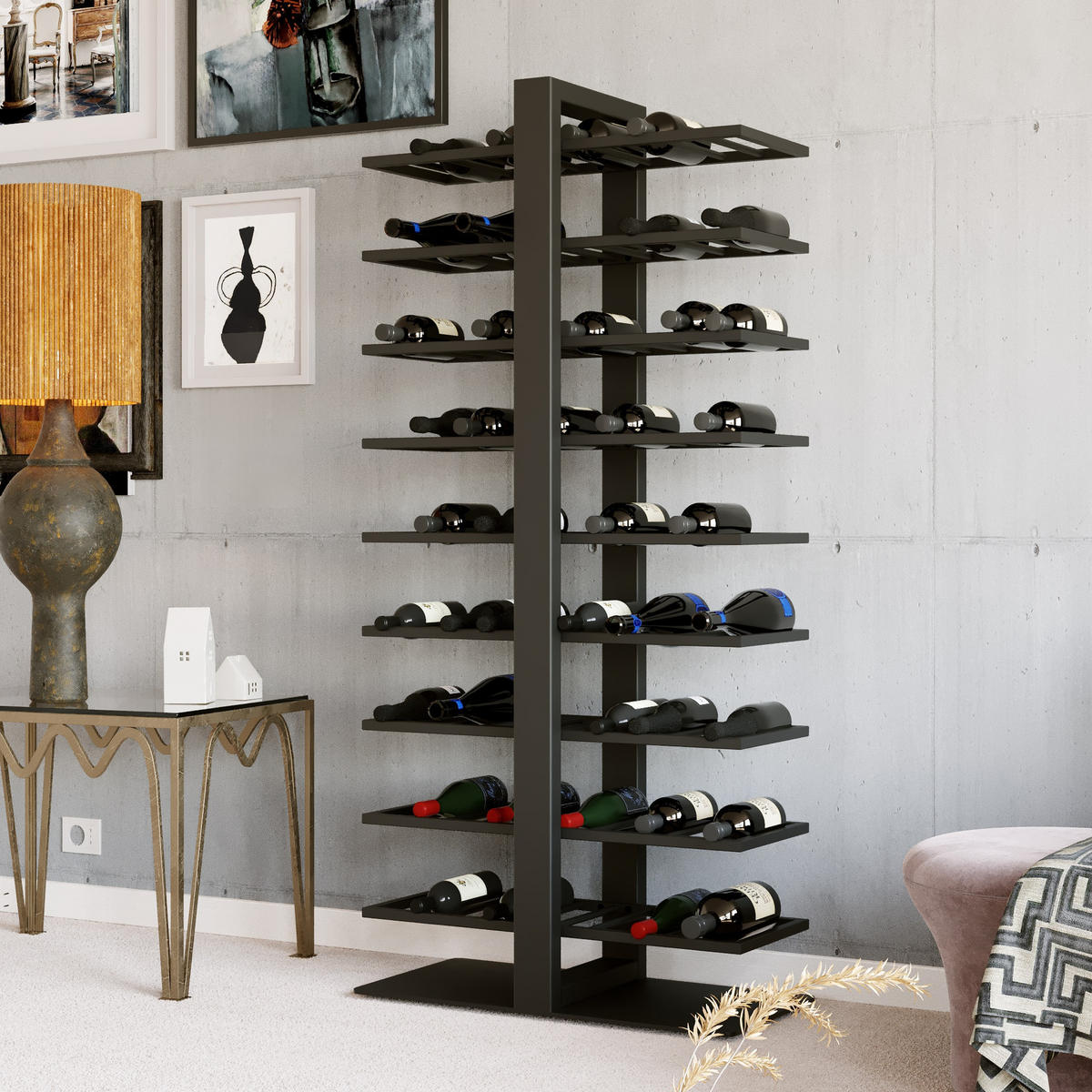 WEINREGAL Corse Metall,Schwarz, Für 90 Weinflaschen 170/80/30cm - Schwarz, Metall (30/170/80cm) - Metalo Pro