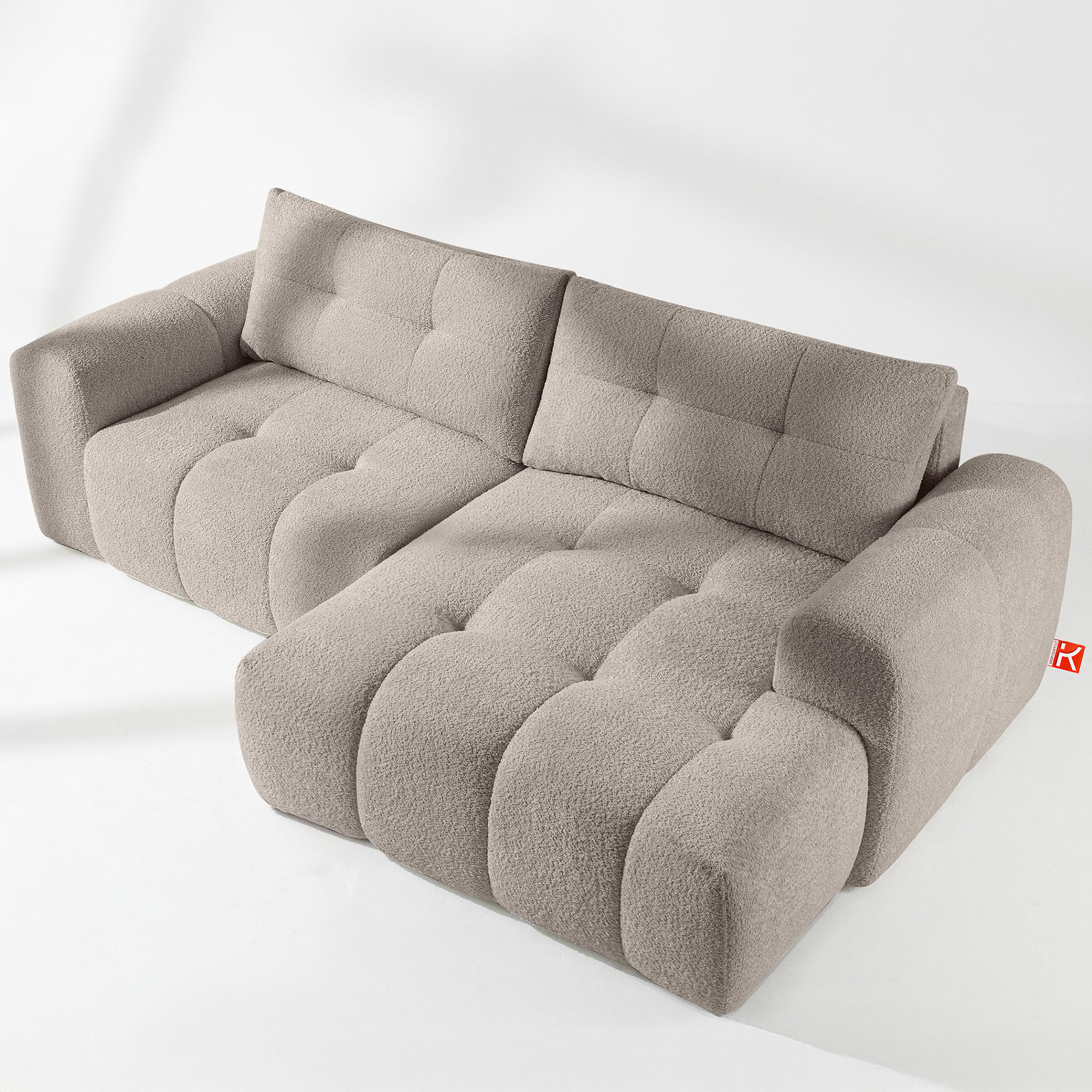 ECKSOFA RECHTS RAVIA, Bouclé, Grau - Grau, Holz/Textil (256/104cm) - KONSIMO®