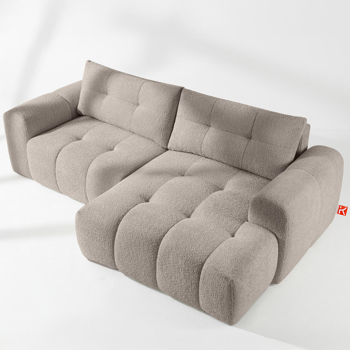 ECKSOFA RECHTS RAVIA, Bouclé, Grau - Grau, Holz/Textil (256/104cm) - KONSIMO®