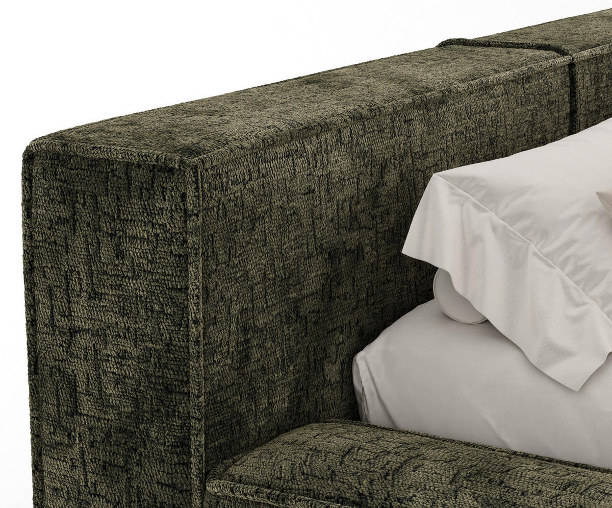 POLSTERBETT Voliera Olivgrün 180/200 cm im Chenille-Stoff - Birkefarben/Schwarz, Holz/Holzwerkstoff (180/200cm) - Maison de Reve