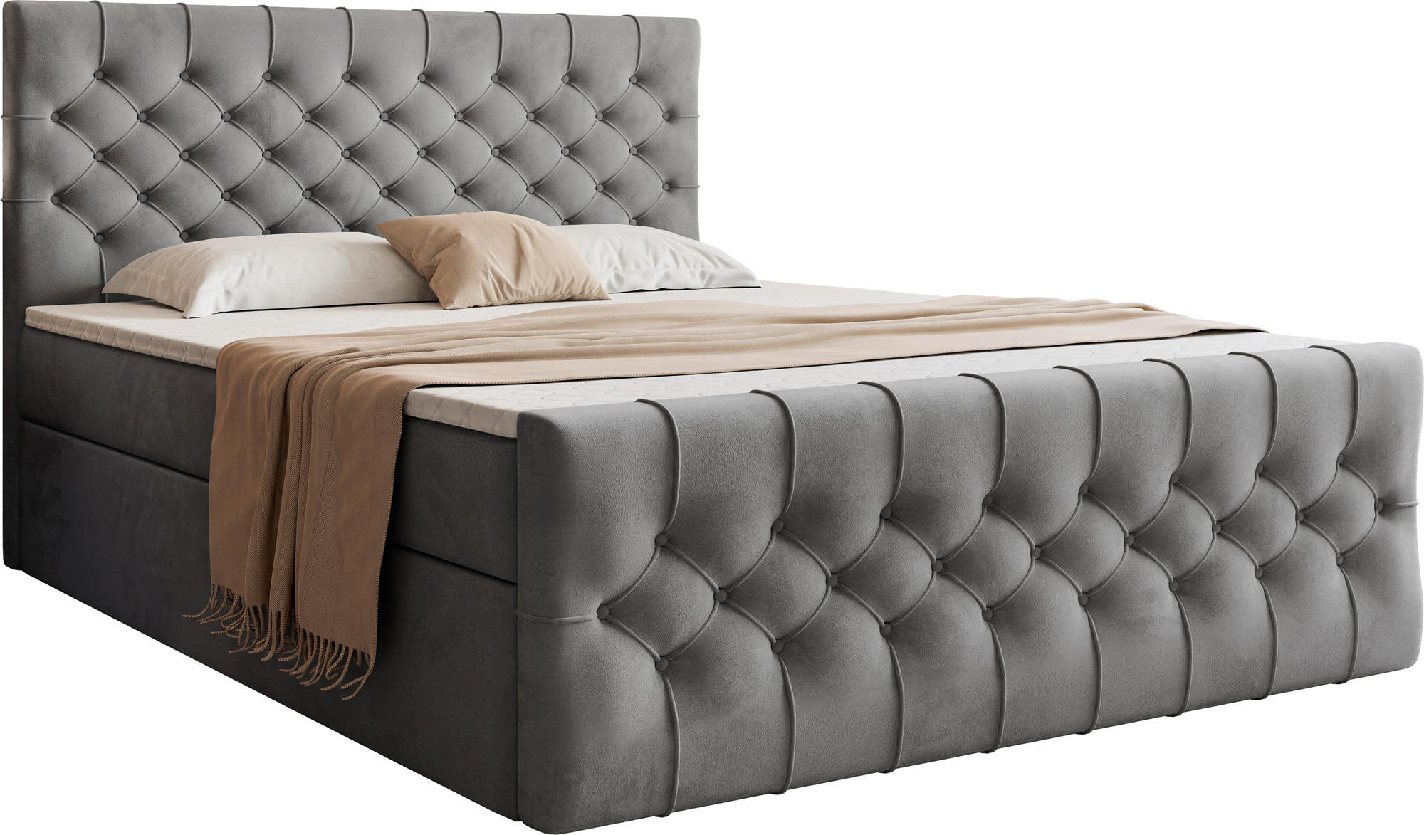 BOXSPRINGBETT Aurora mit Bettkasten, Dunkelgrau Samt 200x200 cm – inkl. H3 Matratze und Topper - Dunkelgrau/Schwarz, Holzwerkstoff/Kunststoff (200/200cm) - WFL GROUP