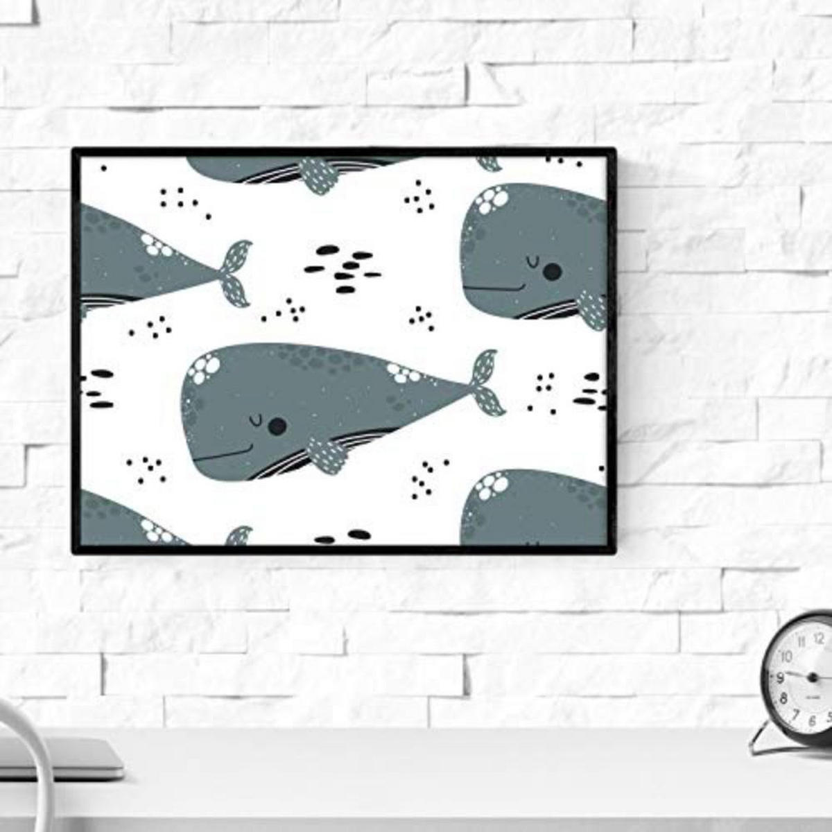 POSTER Set mit 4 Orange graue rosa Wale A4 Schwarzer Rahmen - Schwarz, Papier (29.7/3cm) - Nacnic