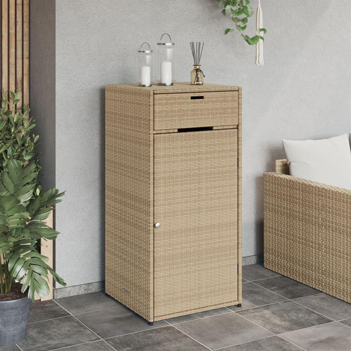 GARTENSCHRANK Beige 55x55x111 cm Poly Rattan - Beige, Kunststoff (55/111/55cm) - furnicato