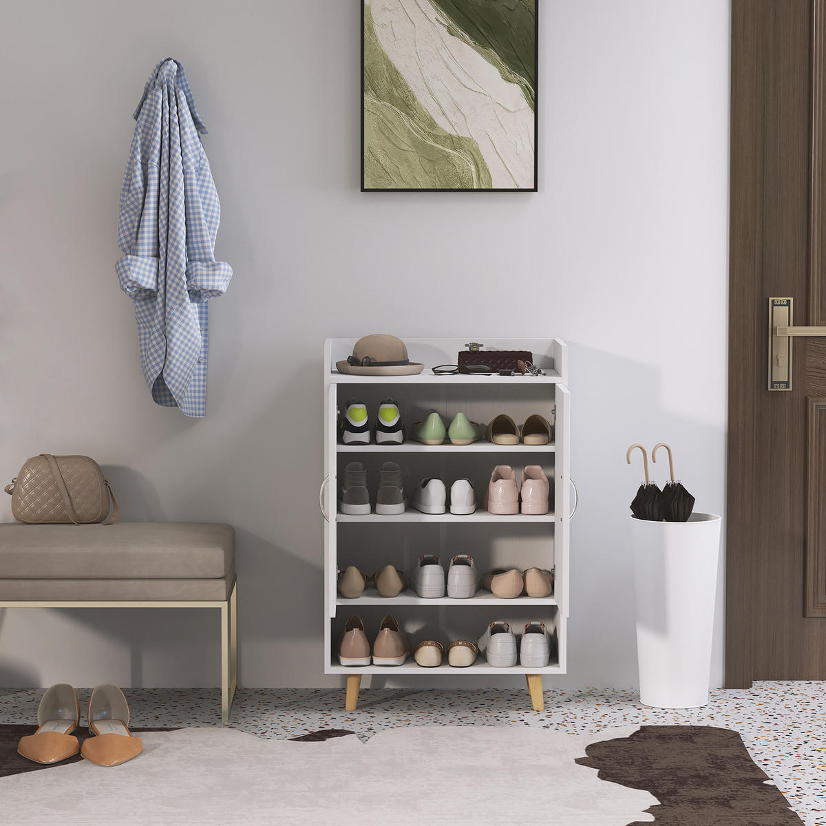 SCHUHSCHRANK 60/30/92 cm in Weiß mit Türen und 3 Innenböden - Weiß, Holz (60/92/30cm) - BEAOK