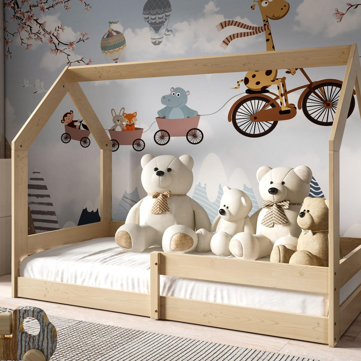 KINDERBETT Bodenbett LUMBE, Hausform - Kieferfarben, Holz (80/160cm) - KONSIMO®