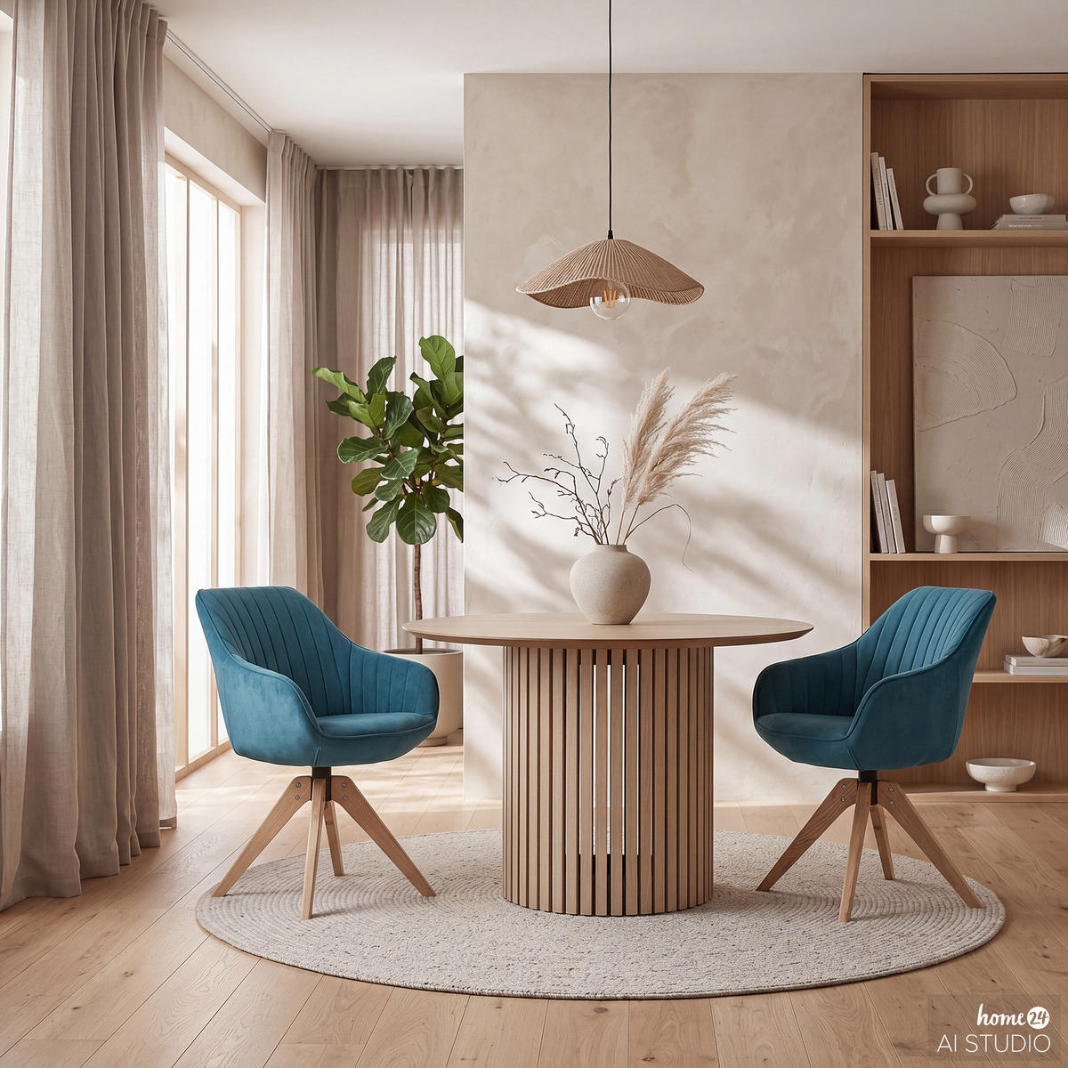 DREHBARER ARMLEHNENSTUHL - Massivholz - Textil - Petrol, Holz/Textil (60/83/65cm) - home24