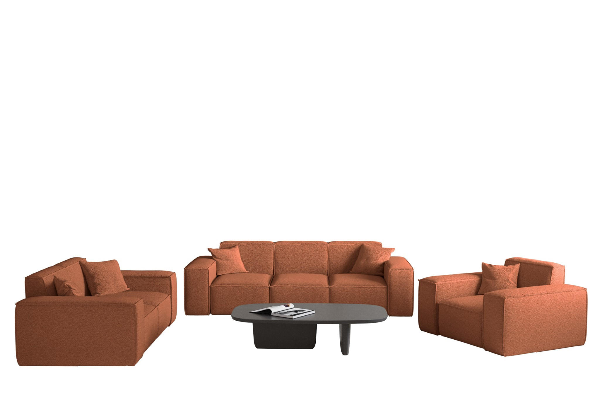 SOFASET Celes Premium 3-2-1 In Ascot - Kupferfarben, Holzwerkstoff/Textil (225/73/88cm) - Fun Möbel