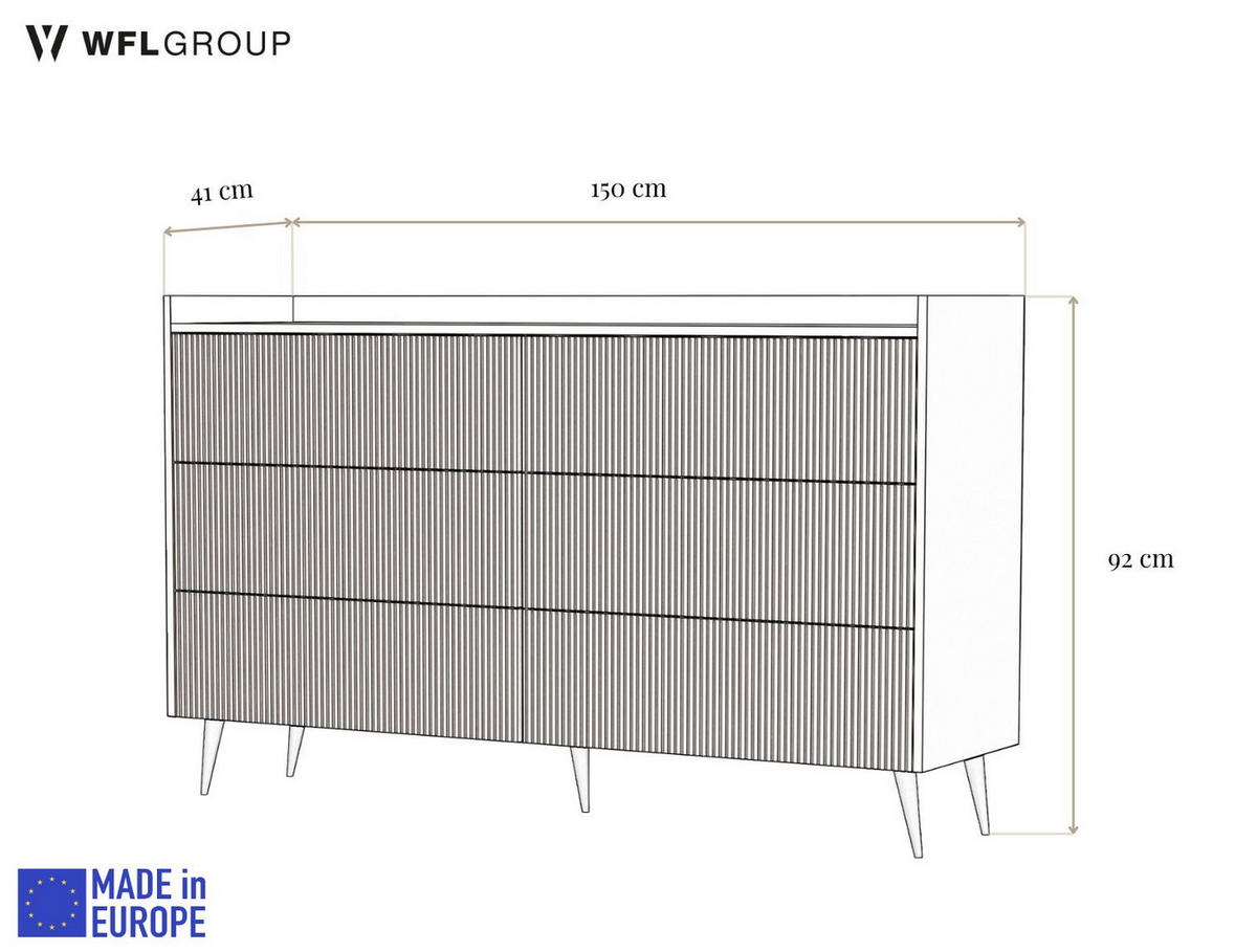 KOMMODE Arysa in Beige Kaschmir 92/150/41 cm - Kaschmir/Beige, Holzwerkstoff/Metall (150/92/41cm) - WFL GROUP