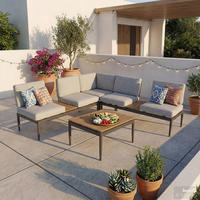 LOUNGEGRUPPE - 4-teilig - Stahl / Webstoff - Anthrazit / Grau - Grau, Kunststoff/Textil - home24