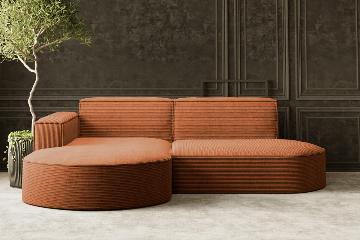 ECKSOFA Designer MODENA STUDIO stoff Dicker cord Poso Ziegel Links - Orange, Holzwerkstoff/Textil (165/236cm) - Kaiser Möbel