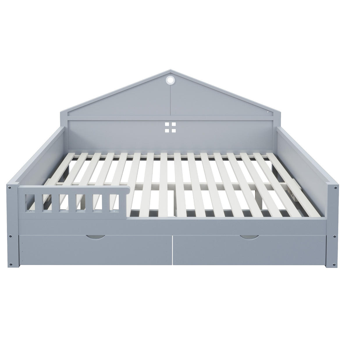 BETT 140/200 cm in Grau aus Massivholz und MDF mit Schubladen und LED - Grau, Holz/Holzwerkstoff (140/200cm) - WISHDOR