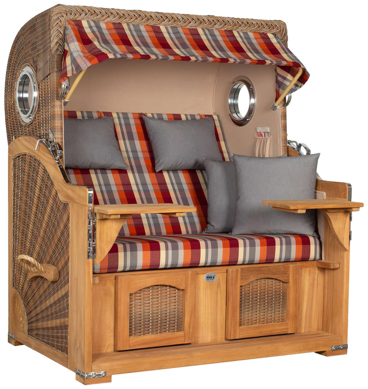 STRANDKORB XXL Düne Grande Teak Banana - Rot/Braun, Metall (142/170/95cm) - Mr. Deko