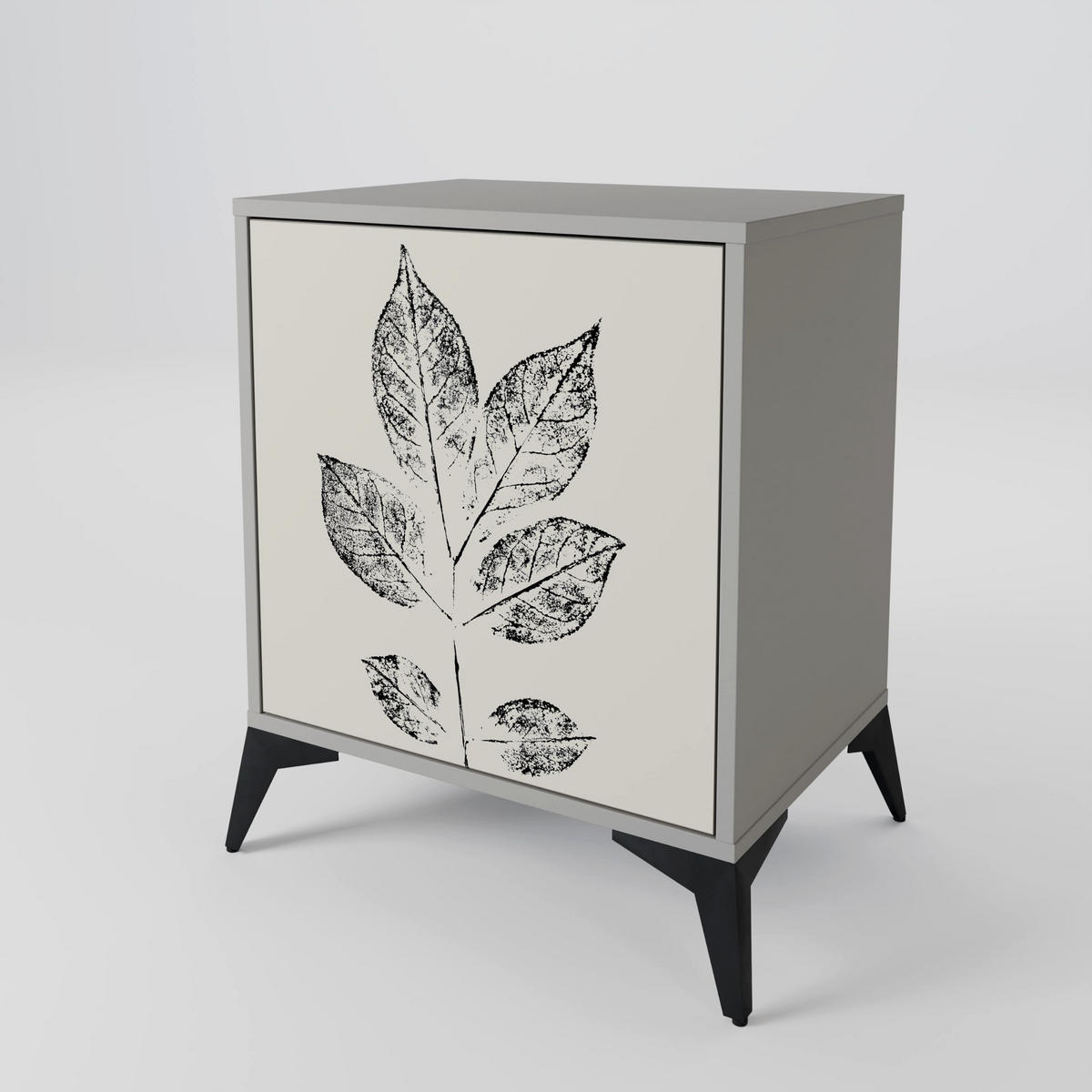 SIDEBOARD LEAFY STAMPS, Grau, 57,5x42x67,5 cm, Schwarze Metall-Rahmenfüße - Multicolor/Schwarz, Holzwerkstoff/Metall (57.5/67.5/42cm) - SpaceRebels