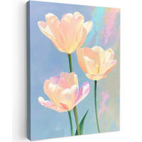 LEINWANDBILD Tulpen - Rosa Akzente - Blau Wandbild Wohnzimmer 60x80 cm - Pastellblau, Textil (60/80cm) - MuchoWow