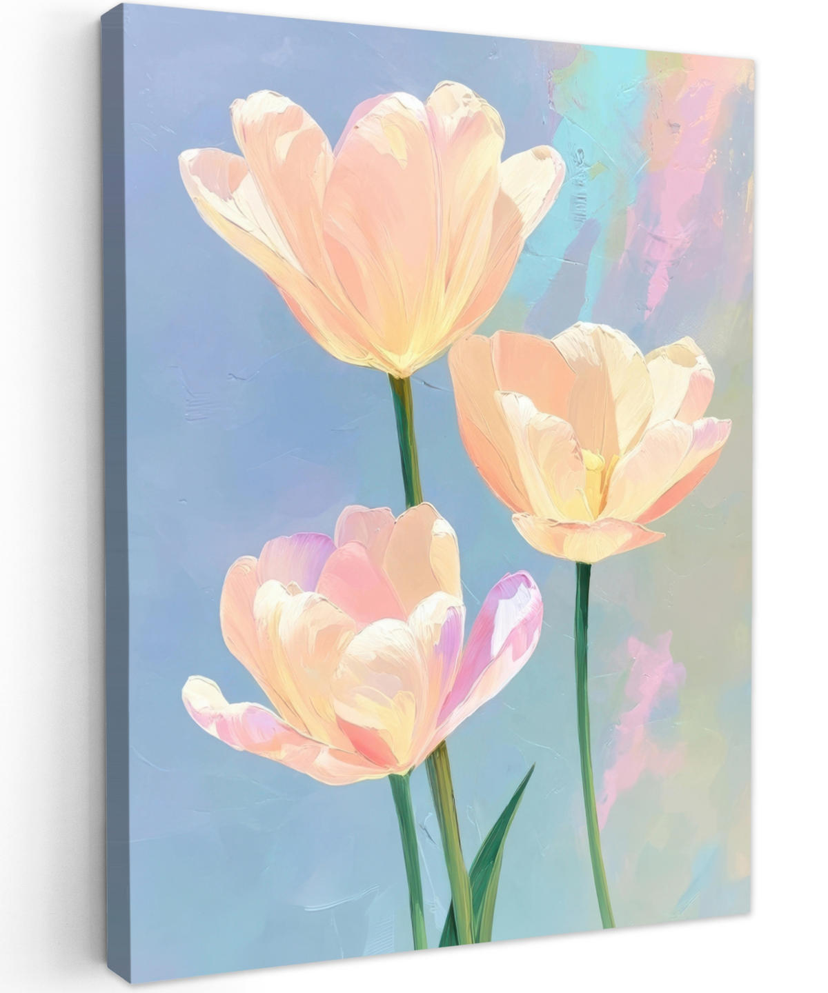 LEINWANDBILD Tulpen - Rosa Akzente - Blau Wandbild Wohnzimmer 60x80 cm - Pastellblau, Textil (60/80cm) - MuchoWow