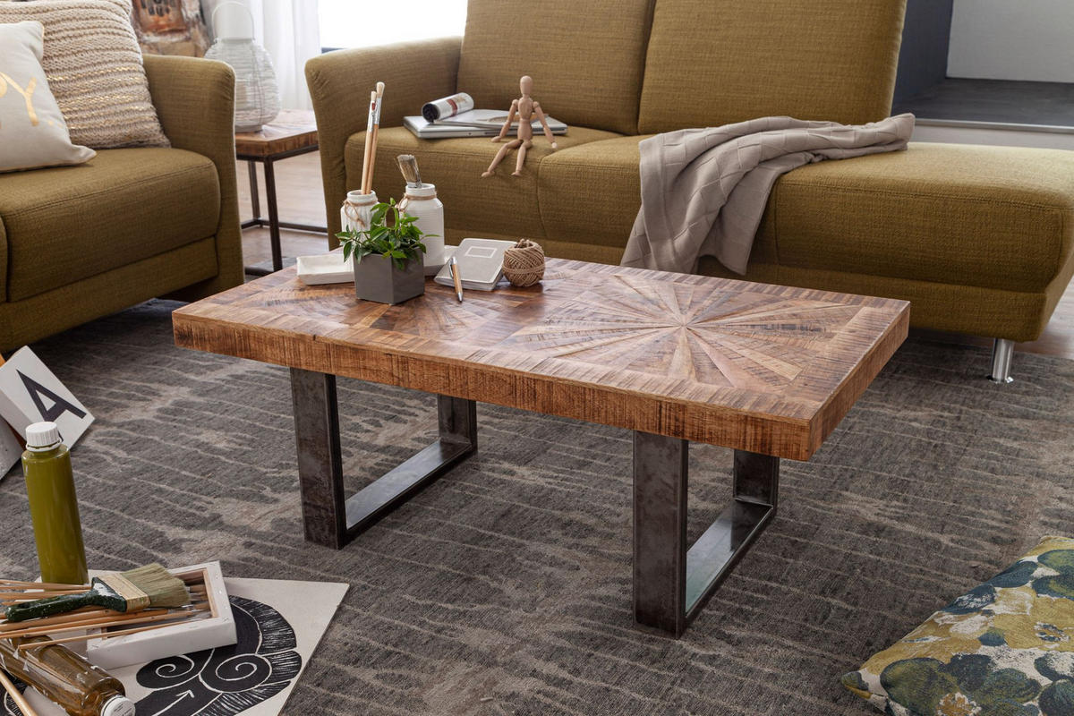 COUCHTISCH Mangoholz in Rustikalem Stil mit Metallbeinen, Maße 105x40x55 cm, Traglast 50 kg - Anthrazit/Braun, Holz/Metall (55/105/40cm) - KADIMA DESIGN