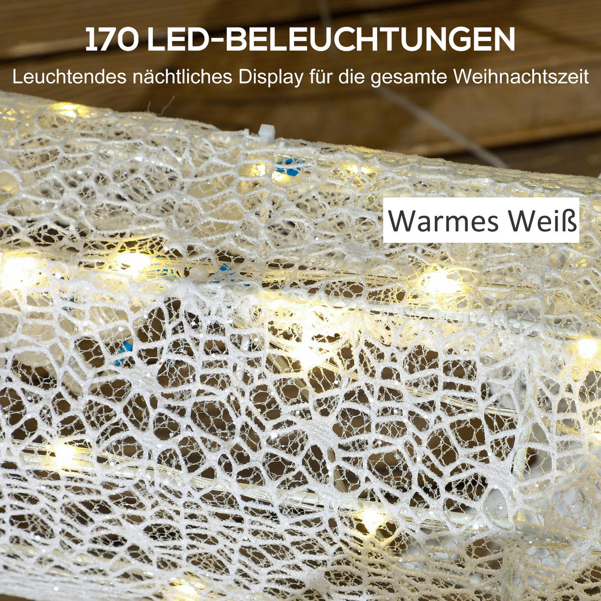 LED sob a sáně vánoční dekorace se 170 světly pro vnitřní i venkovní použití - bílá, kov (29/42/50cm) - Outsunny