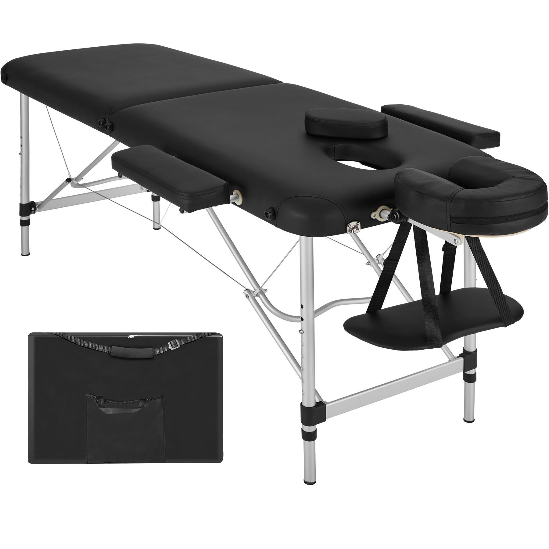 MASSAGELIEGE 2 Zonen, 210 x 95 x 89 cm,schwarz - Schwarz, Metall (60/89/205cm) - tectake