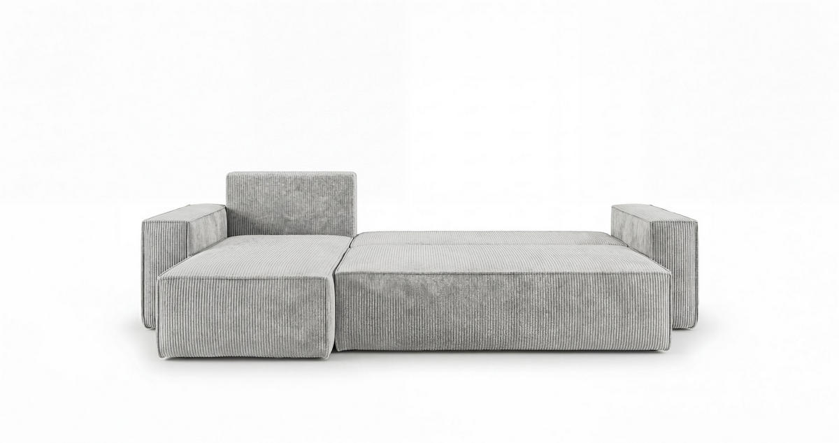 ROHOVÁ pohovka CALIFORNIA MINI levá šedá manšestr Poso 55 - funkce spaní, úložný prostor - šedá, textil (245/140cm) - Cornero