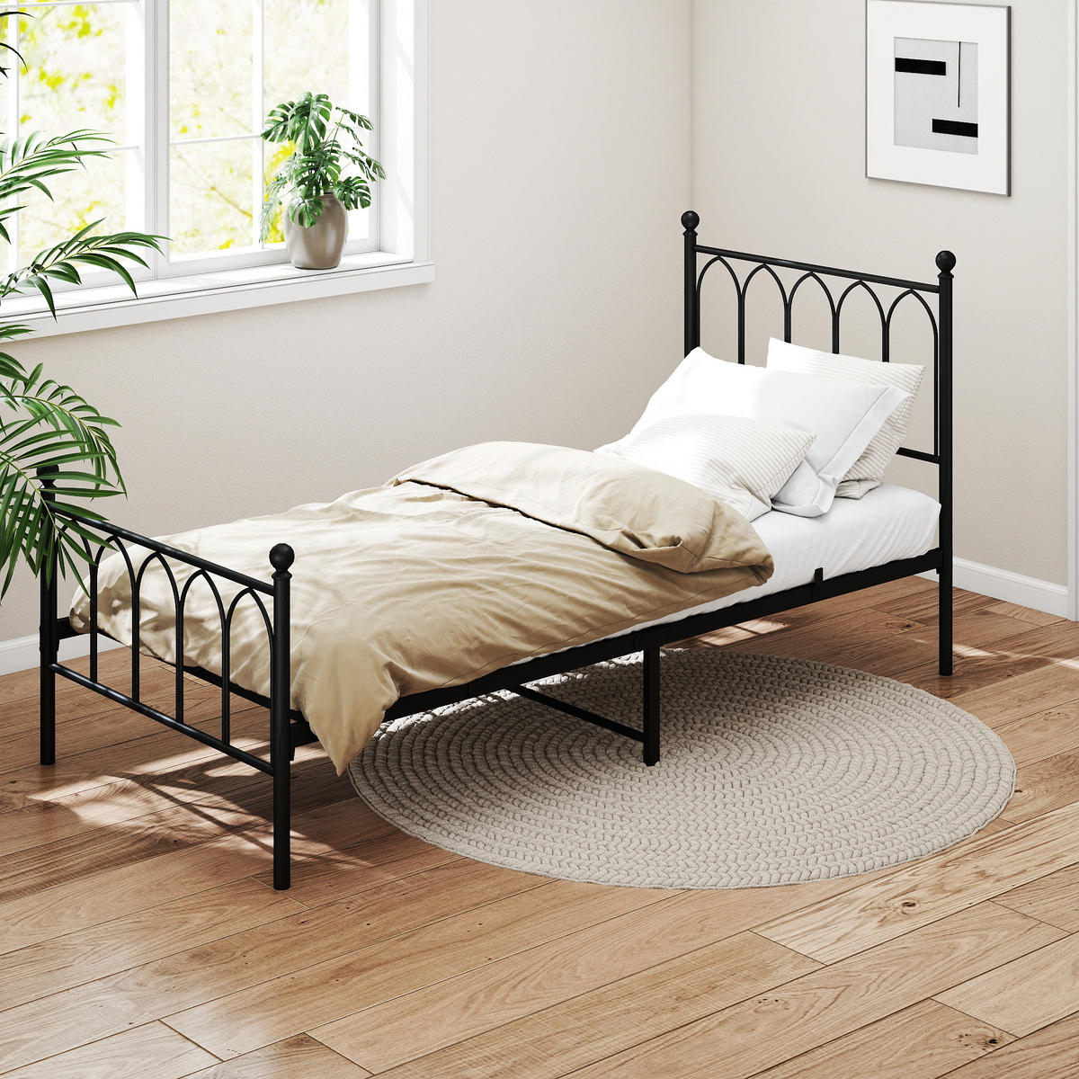 METALLBETT 90/200 cm aus Metall in Schwarz mit Lattenrost und Stauraum - Schwarz, Metall (90/200cm) - OKMYHOME