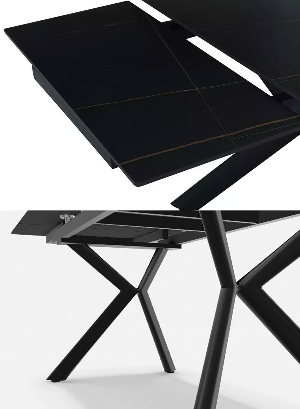 ESSTISCH Orton Schwarz Marmor / Schwarz Matt 160-240 / 90 / 75cm - Schwarz, Holz/Keramik (90/240/75cm) - Feldmann-Wohnen