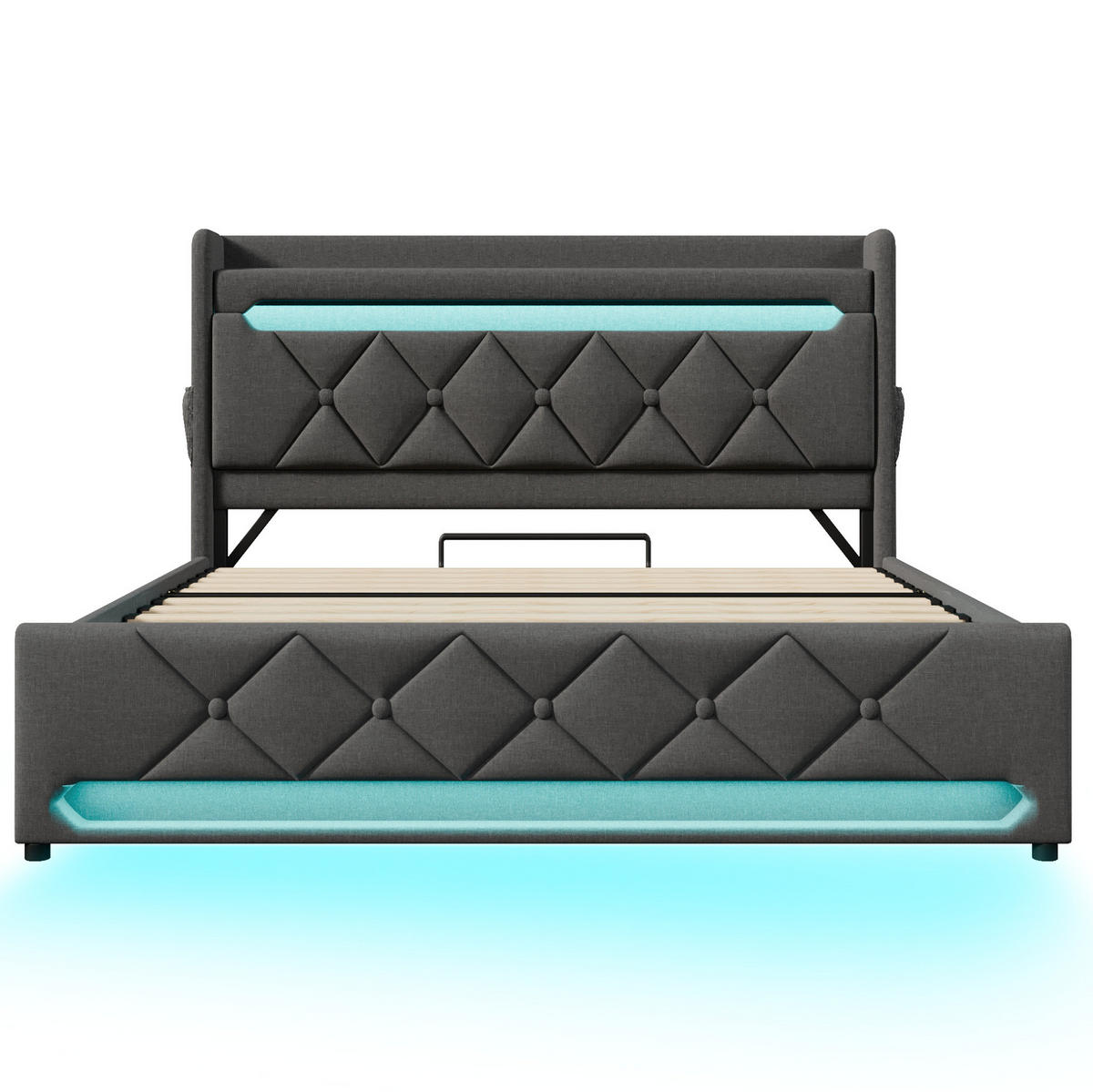 POLSTERBETT 180/200 cm Grau mit Stauraum, LED-Beleuchtung und USB- und Type-C-Anschlüssen - Grau, Textil (180/200cm) - Flora Grace