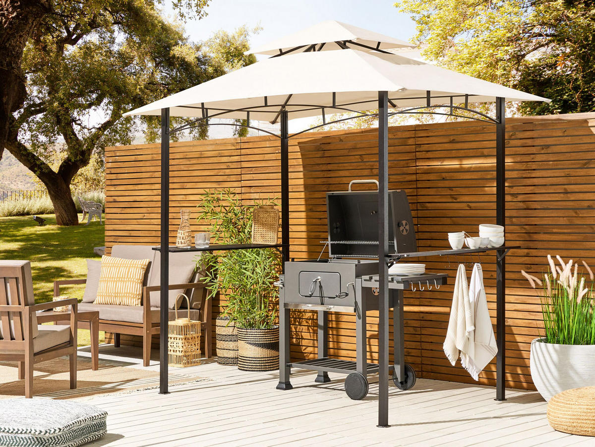 PAVILLON Stahl beige 240/148 cm Naro - Beige/Schwarz, Metall (240/245/148cm) - Beliani