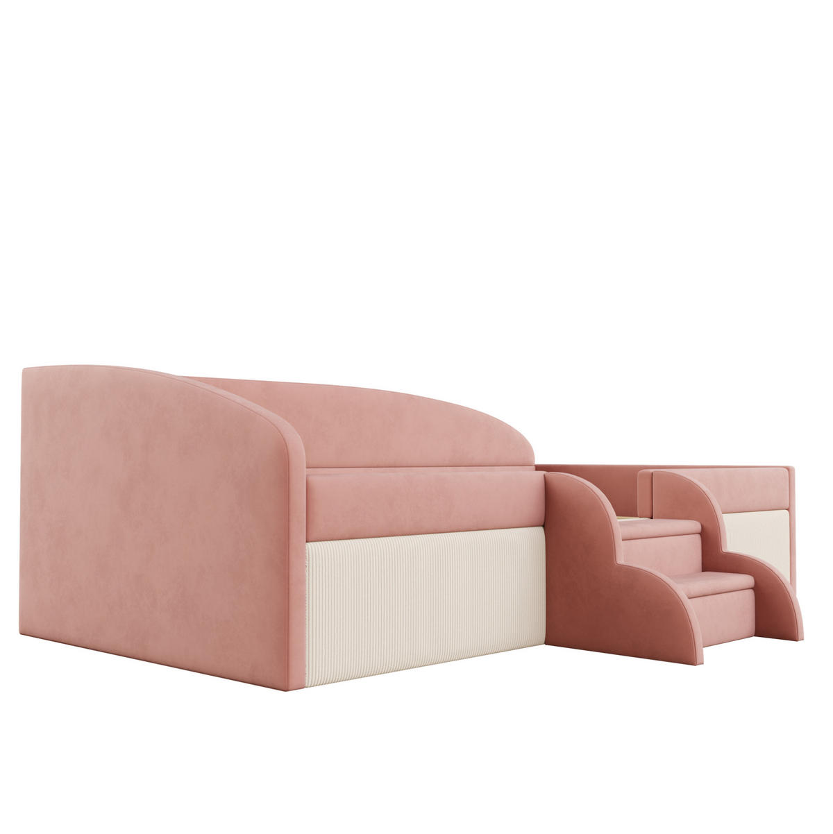 POLSTERBETT 90/190 cm aus Samt mit Stufen und Schutzbügel, Rosa/Weiß - Pink, Textil (90/190cm) - OKMYHOME