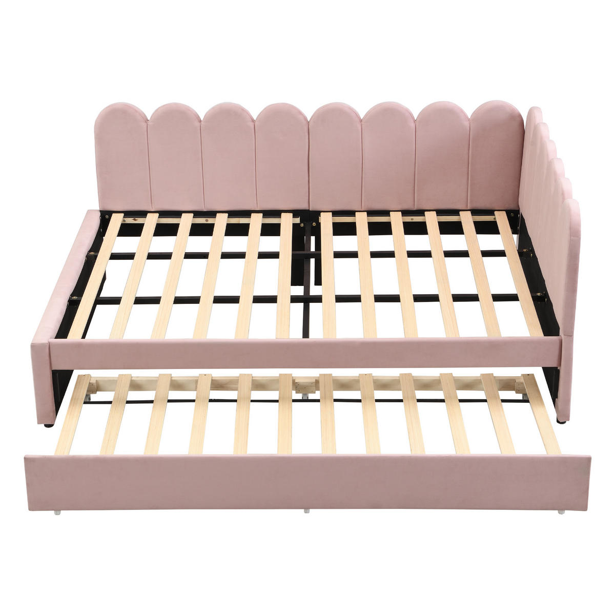 MULTIFUNKTIONSBETT mit Ausziehbett und blütenblattförmiger Rückenlehne Rosa 140/205/90 cm - Rosa, Leder (140/200cm) - OKWISH