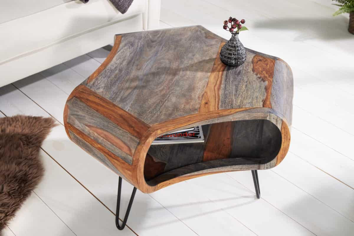 COUCHTISCH ORGANIC LIVING Sheesham rechteckig Grau|Natur 70cm - Braun/Grau, Holz/Metall (60/70/46cm) - riess-ambiente