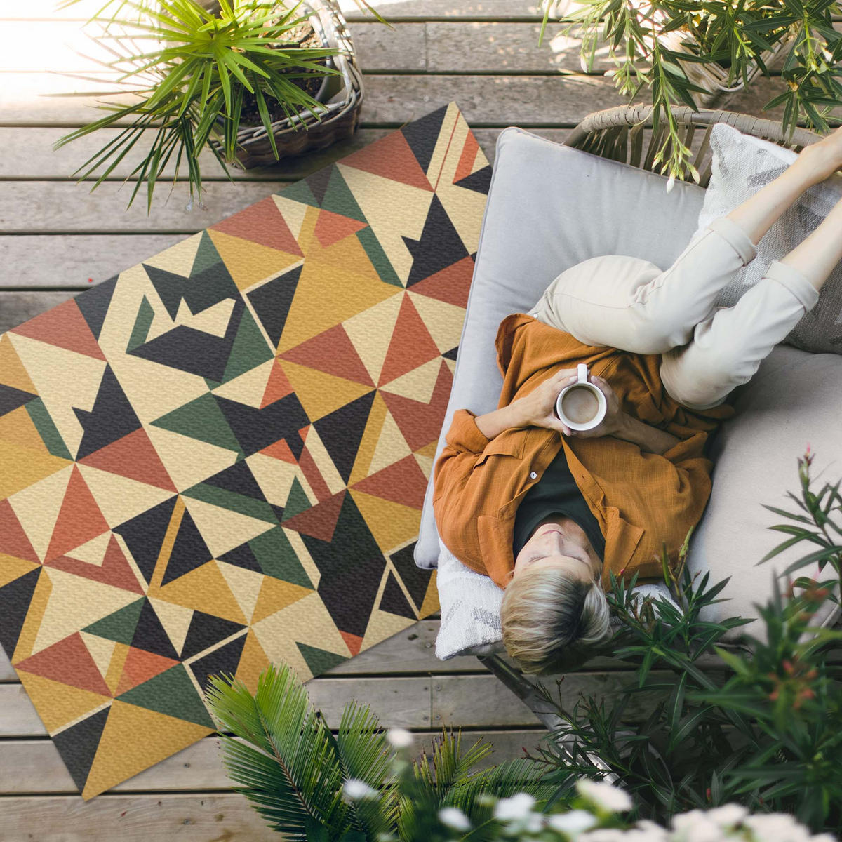 TEPPICH 150x225 cm Bunte Abstrakte Geometrie Retro - Rostfarben, Kunststoff (150/225cm) - Wallfluent