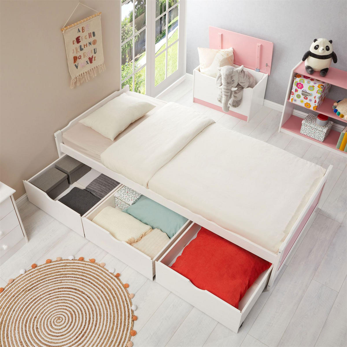 BETT MIA 90X200 CM - Weiß/Rosa, Holz (99/49/205cm) - IDIMEX