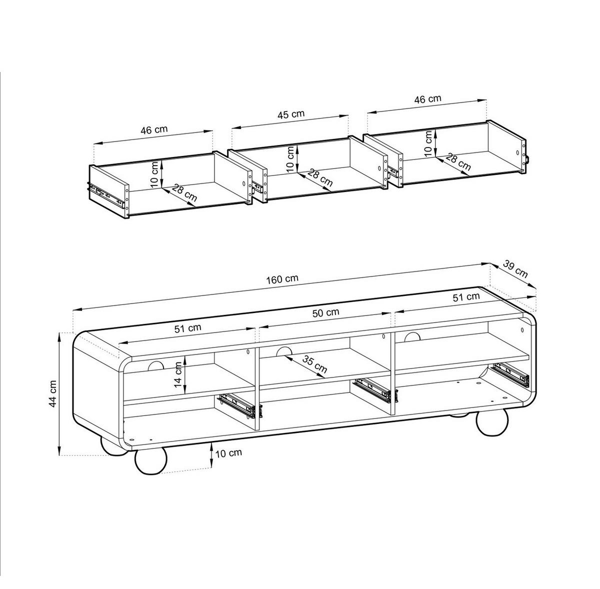 TV Lowboard 160 cm Boheme, Kaschmir, 3 Schubladen - Kaschmir, Holz (160/44/39cm) - Emporius