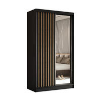 SCHWEBETÜRENSCHRANK Erika 120 cm mit Lamellen und Spiegel 2-türig, schwarz, schwarz, Lamelle Artisan - Schwarz/Eiche Artisan, Kunststoff (120/216/51cm) - Margaret Hadas24