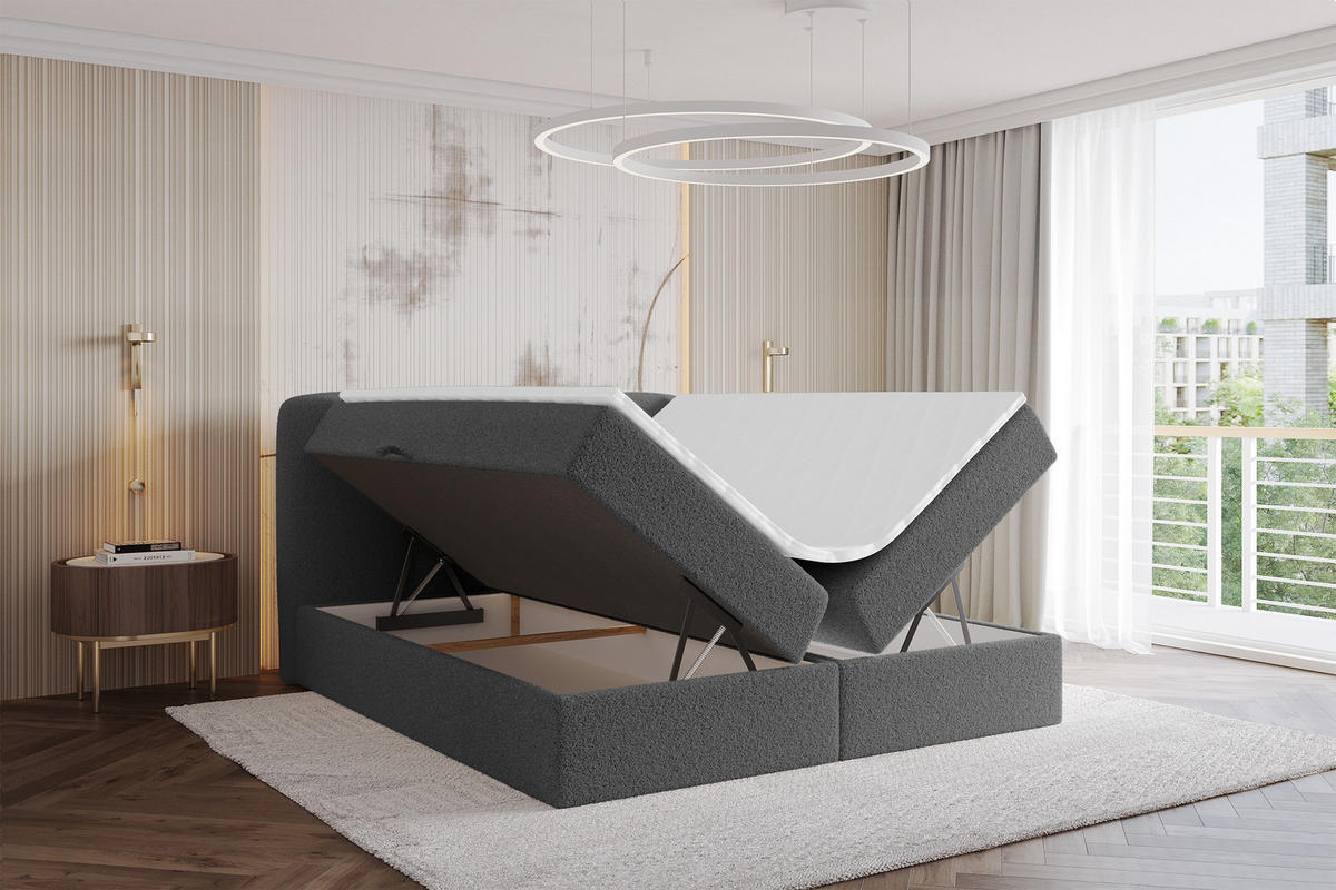 BOXBETT mit Matratze H4 - NINA - 160x200 cm Grau - Titanfarben, Holzwerkstoff (160/200cm) - ALTDECOR