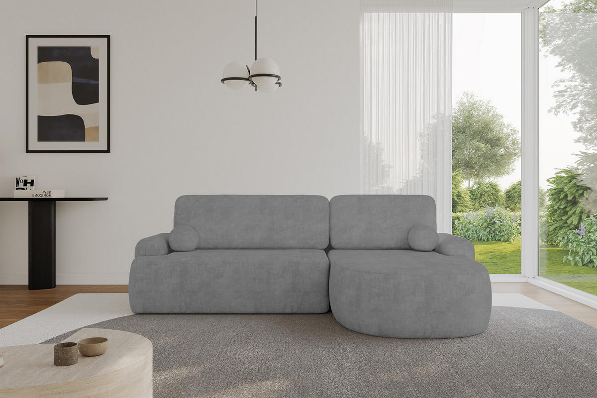 ECKSOFA mit Schlaffunktion und Bettkasten LIRA-L - 264x172x89 Grau - Grau, Holzwerkstoff/Textil (172/264cm) - ALTDECOR