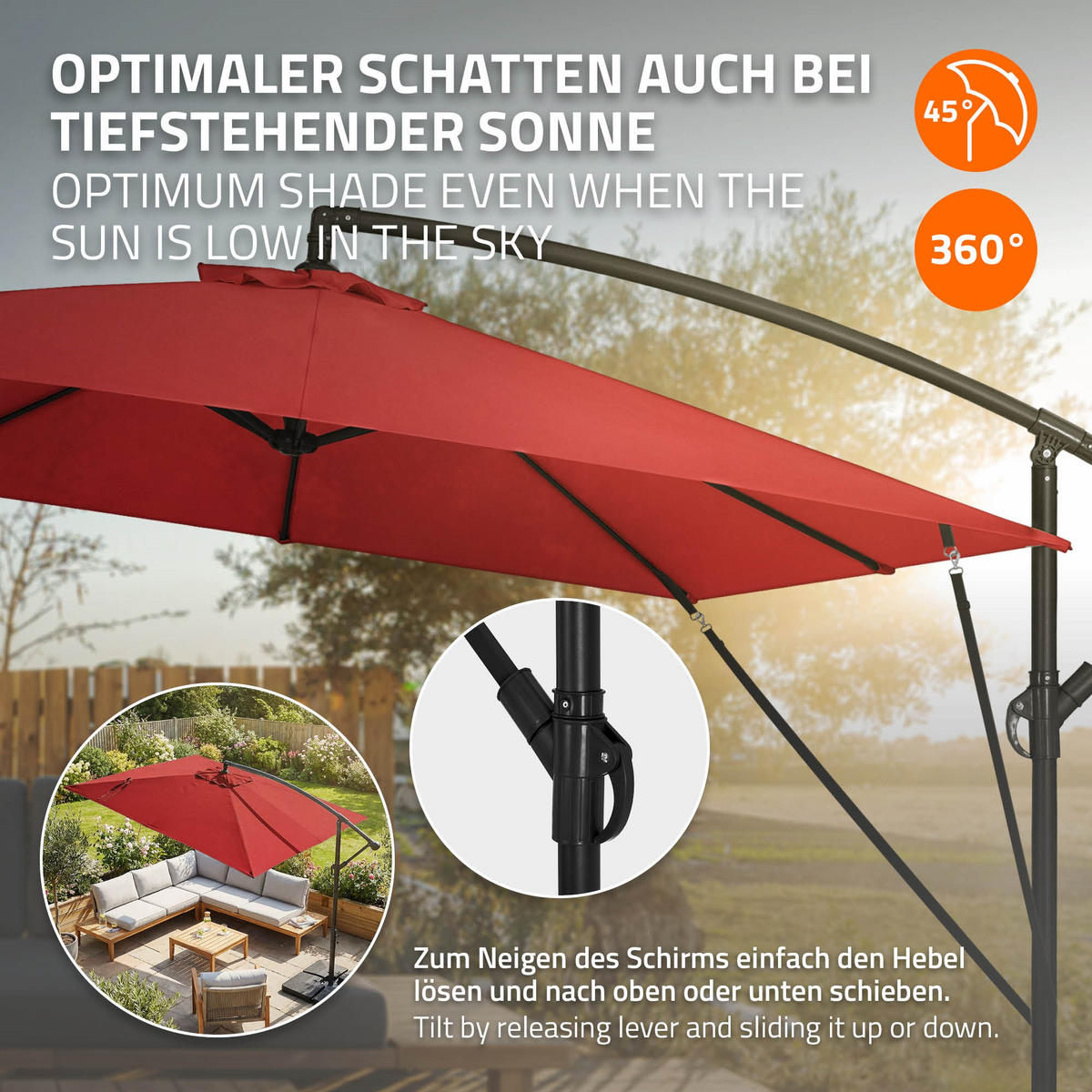 AMPELSCHIRM Ø 330 cm in Rot aus Aluminium - Rot, Metall (330/330cm) - ML-DESIGN