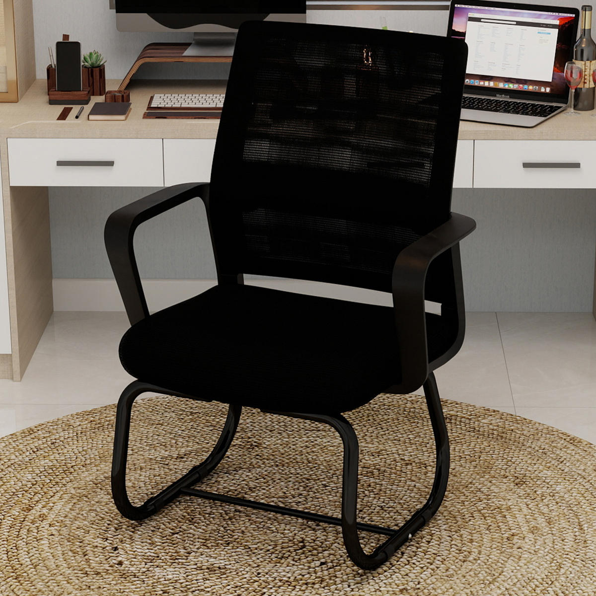 BÜROSTUHL Netz Schwarz - Schwarz, Textil/Metall (59/90/55cm) - WISHDOR