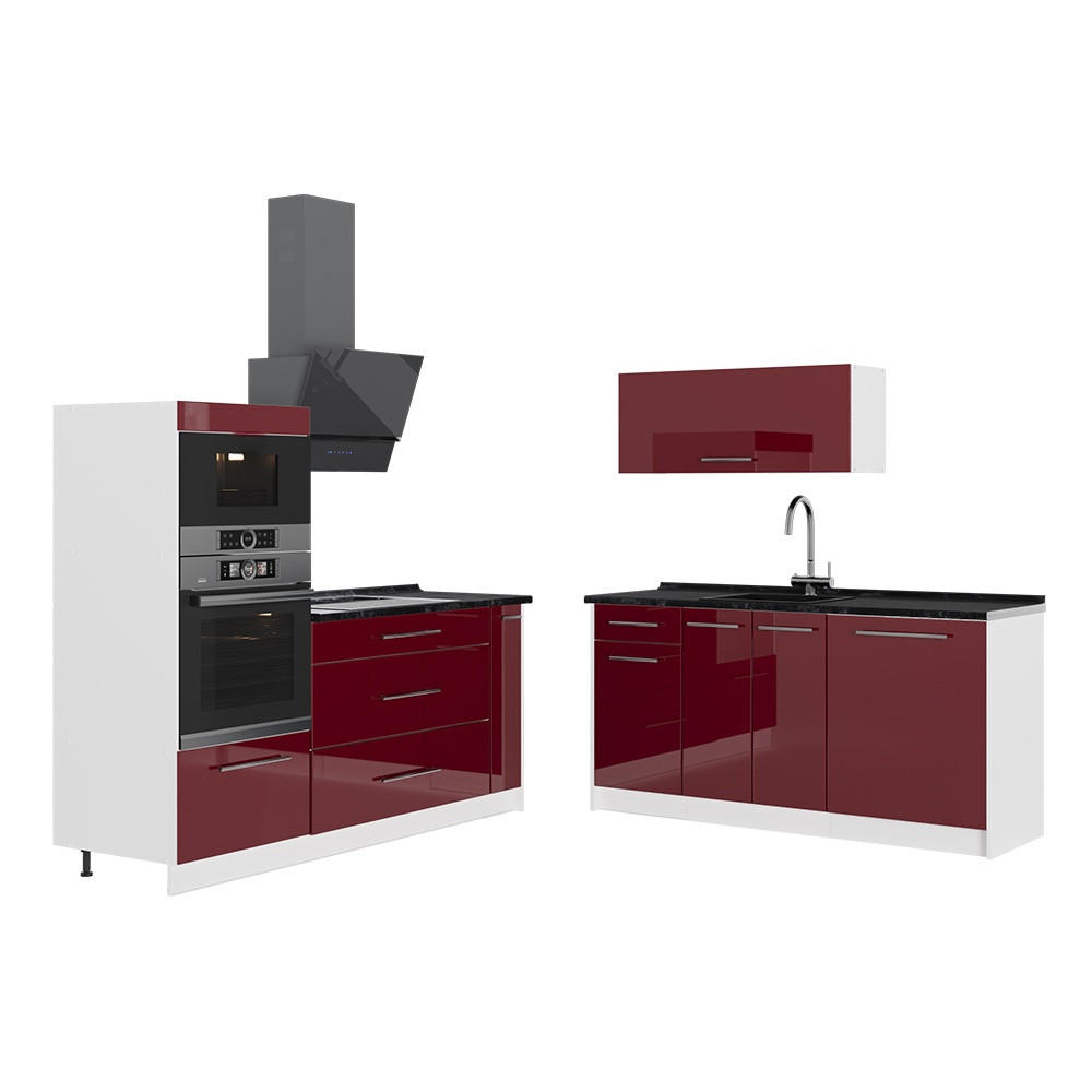 KÜCHENZEILE Fame-Line, Bordeaux Hochglanz/Weiß, 340 cm, AP Anthrazit - Bordeaux/Weiß, Holzwerkstoff (340/153.6/60cm) - Vicco