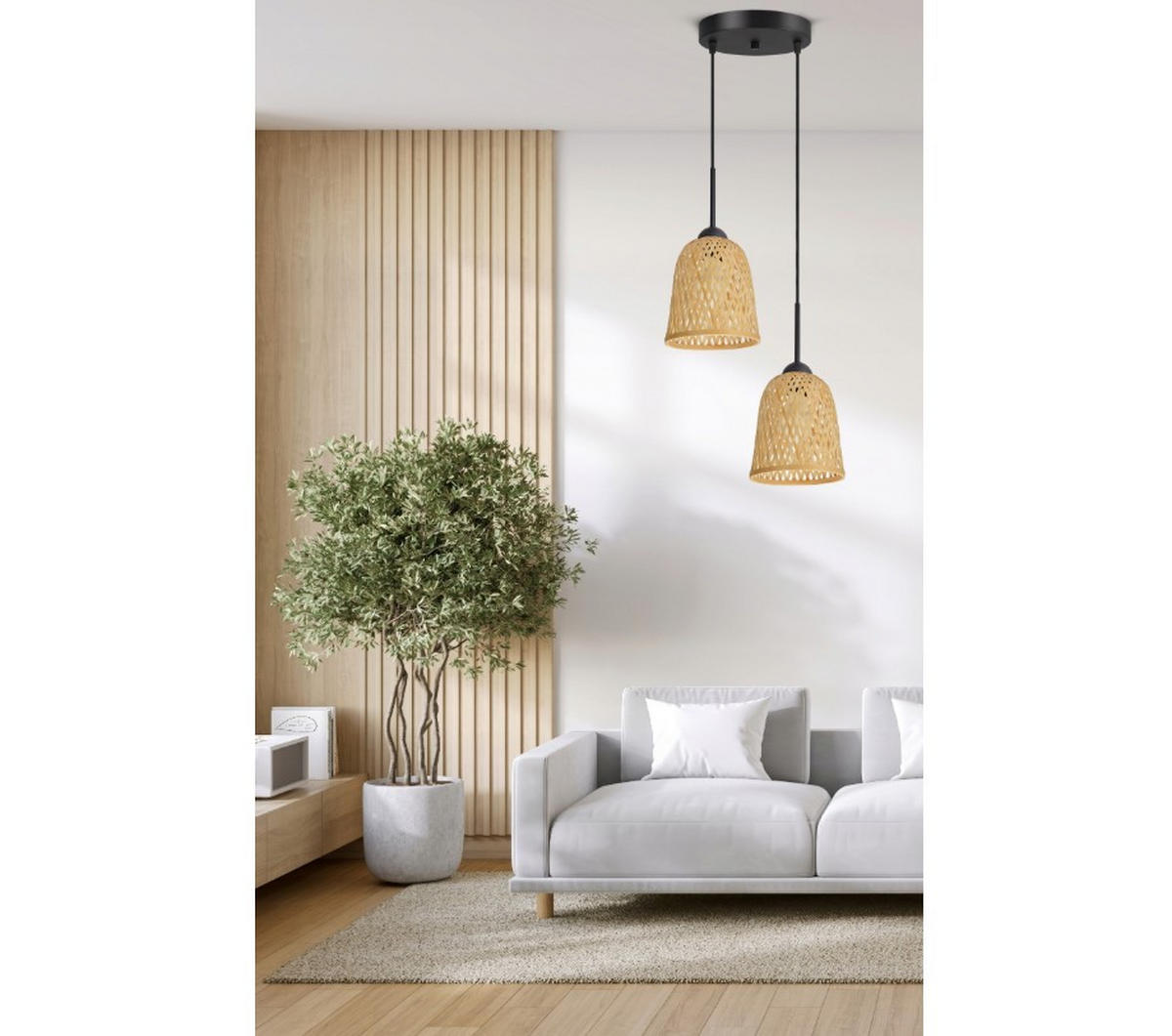 PENDELLEUCHTE BOHO - Schwarz/Weiß, Holz/Metall (30/30/100cm) - kiki design