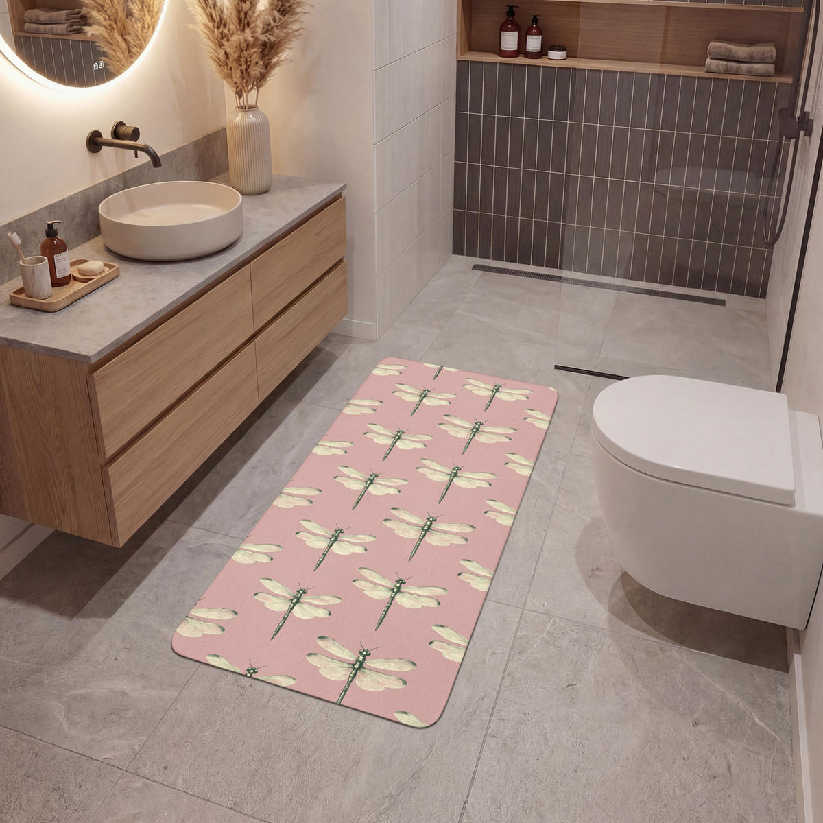 KÚPEĽŇOVÁ PREDLOŽKA Zvončeky - vzor - ružová 60x120 cm - ružová, textil/plast (60/120cm) - OnlyWow
