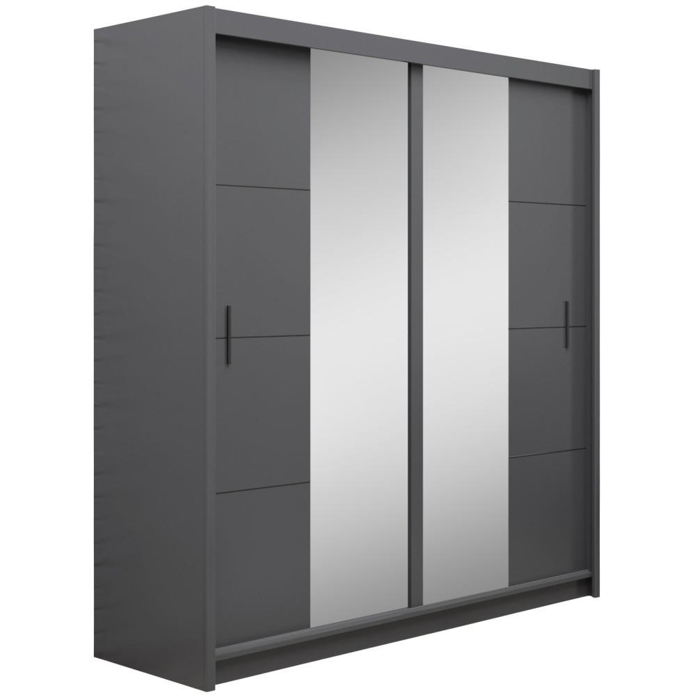 SCHWEBETÜRENSCHRANK Pronto mit 2 Türen und Spiegel, 203 cm, Grau - Grau, Holzwerkstoff (203/215/61cm) - Beautysofa