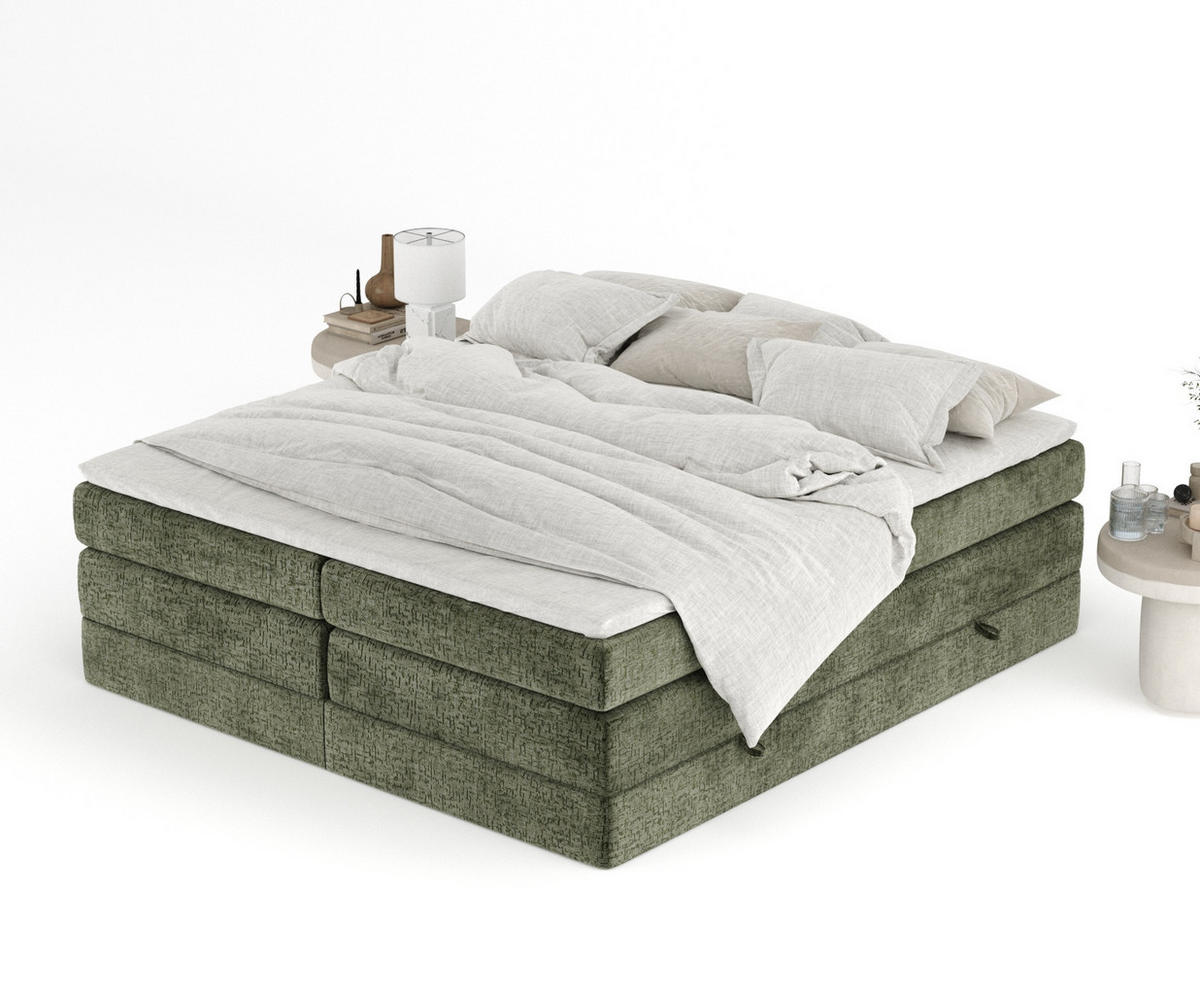 BOXSPRINGBETT Juniper Olivenfarbe 200/200 cm - Schwarz/Olivgrün, Holz/Holzwerkstoff (200/200cm) - Maison de Reve