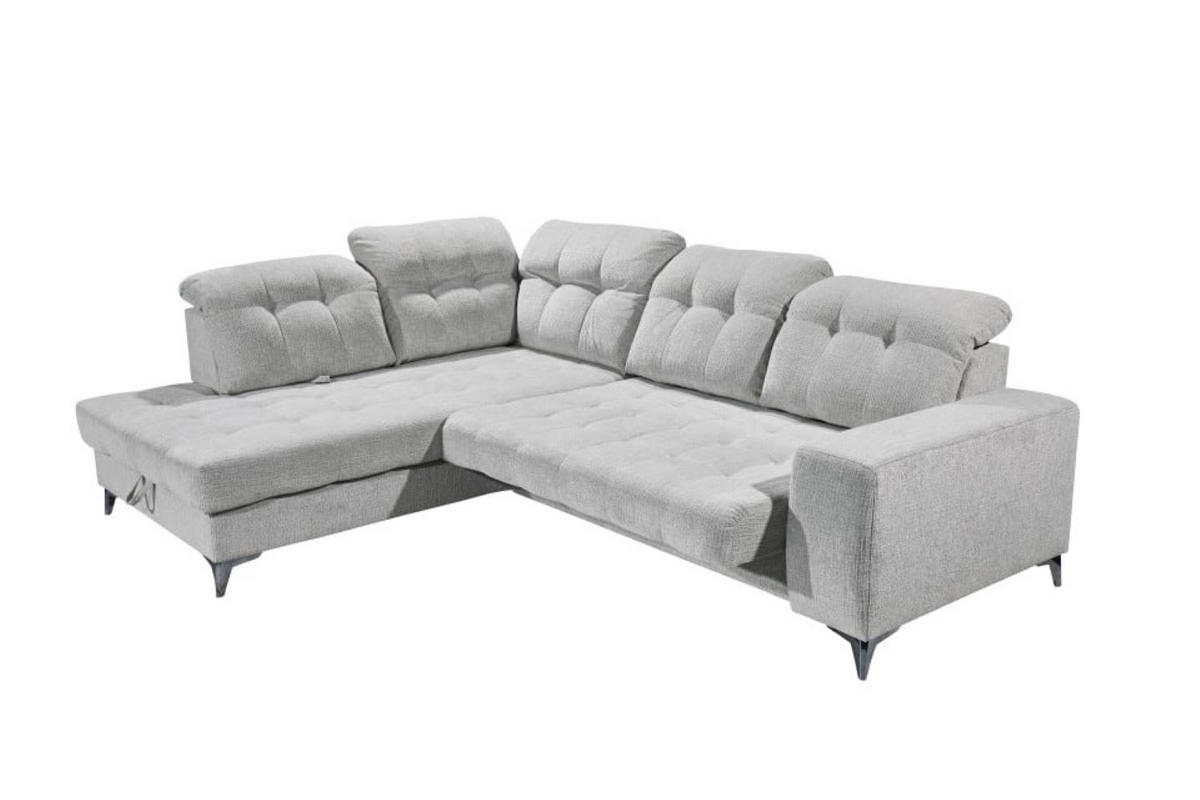 ECKSOFA mit elektronischem Sitzvorschub, Bettkasten und USB-Anschluss - Hellgrau/Schwarz, Textil/Metall (289/220cm) - ed exciting design