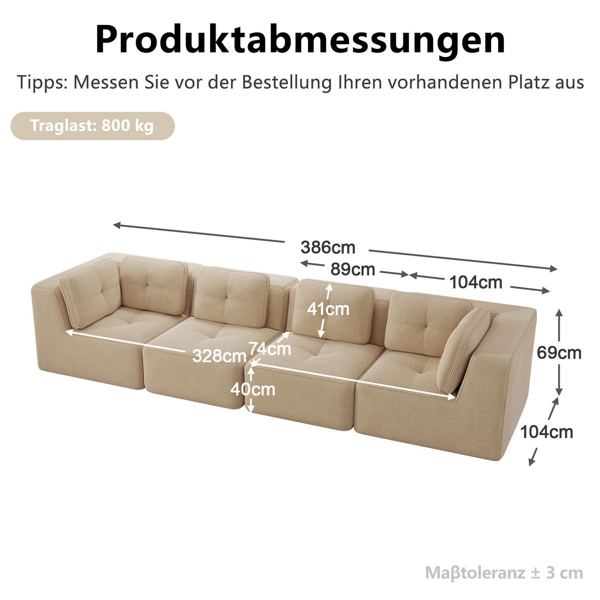 4-SITZER-SOFA DE-34220 mit Tiefsitz Beige - Beige, Textil (104/69/386cm) - ComfortXL