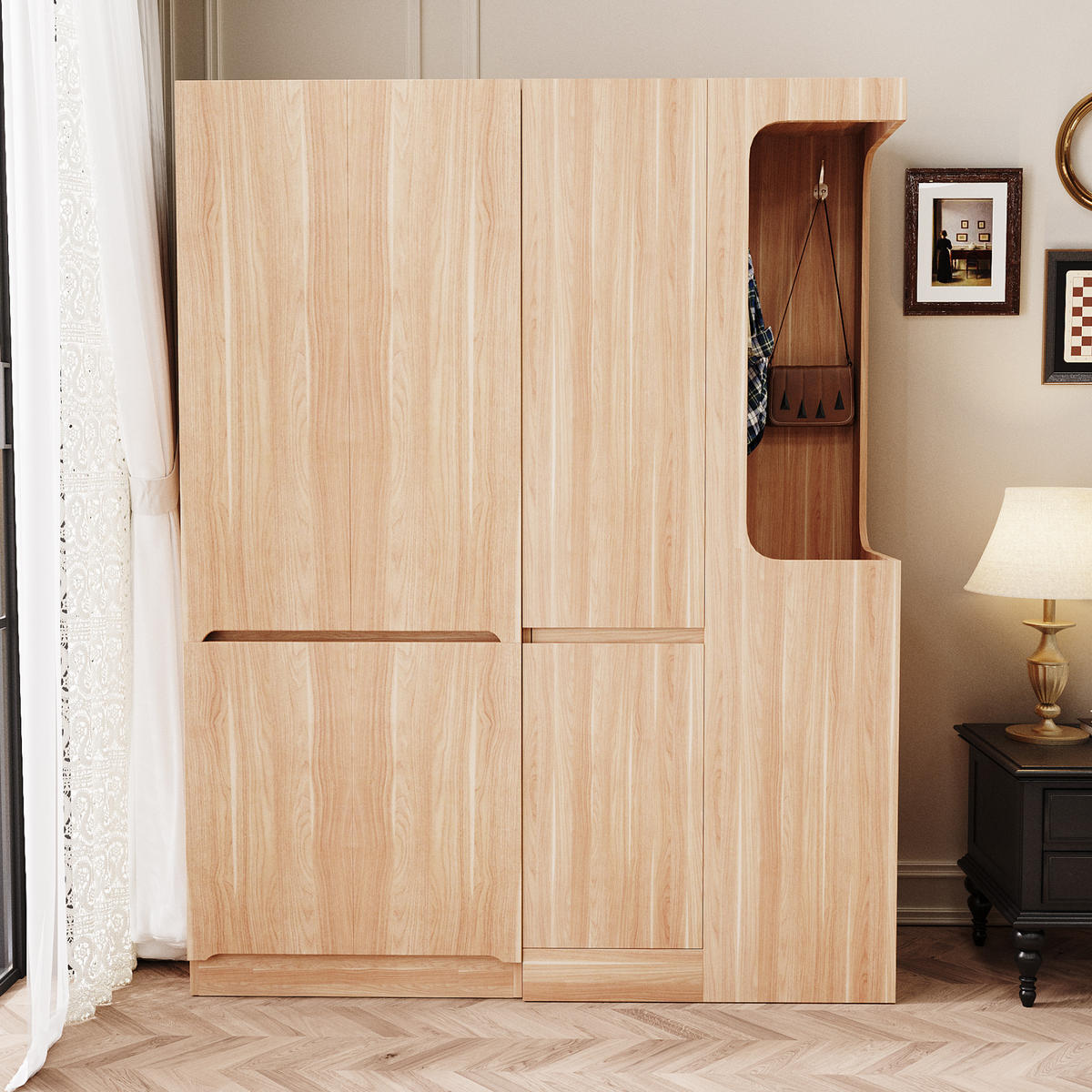 KLEIDERSCHRANK 162.5/40/170 cm natur aus Holz mit Schubladen und offenem Hängefach - Nussbaumfarben, Holzwerkstoff (162.5/170/40cm) - OKWISH