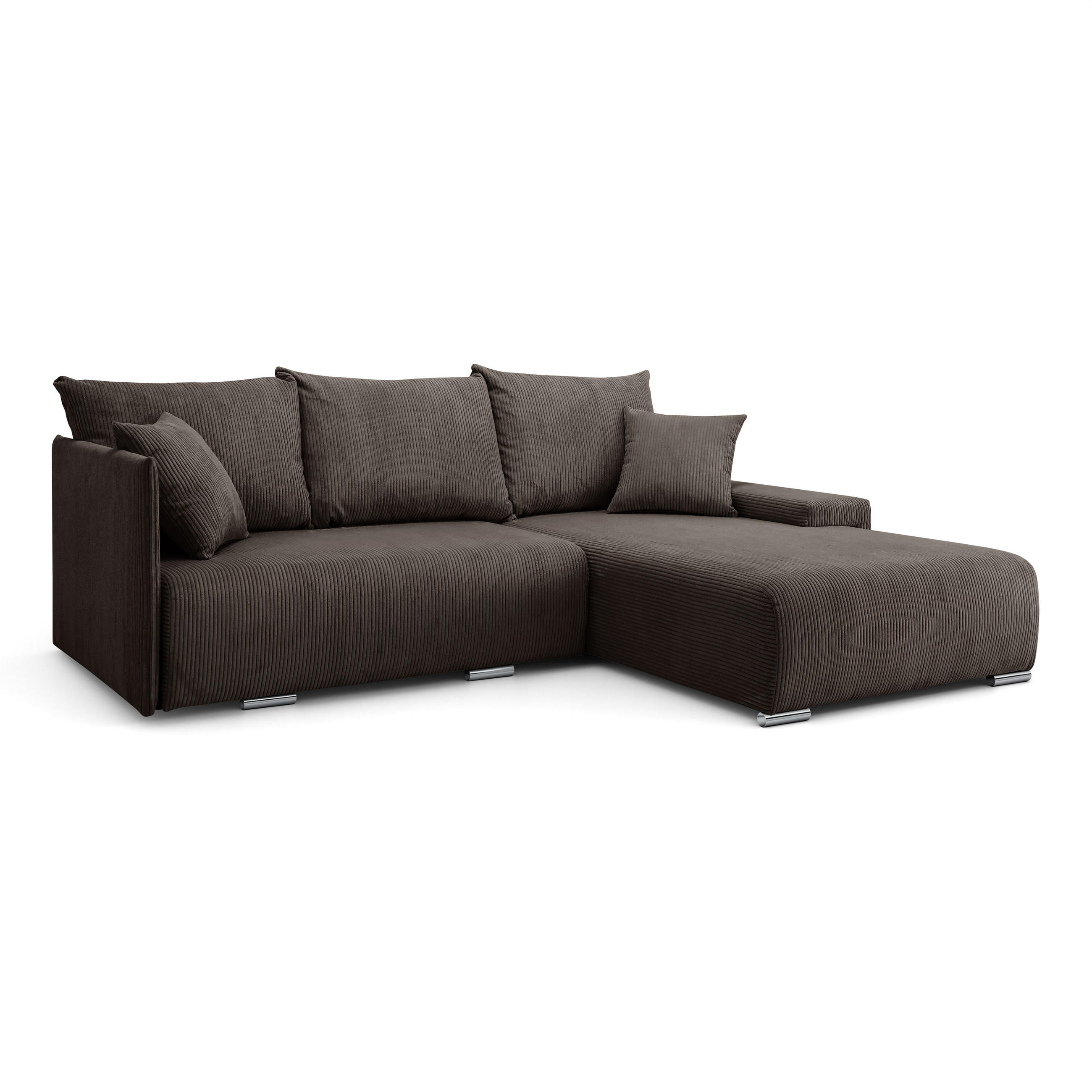 ECKSOFA Lauren L- Form 246 x 188 cm, 4 Sitzer, Bettzeugablage, Sofa, Eckcouch, Cord, rechte Seite, braun - Braun, Kunststoff (246/188cm) - Margaret Hadas24