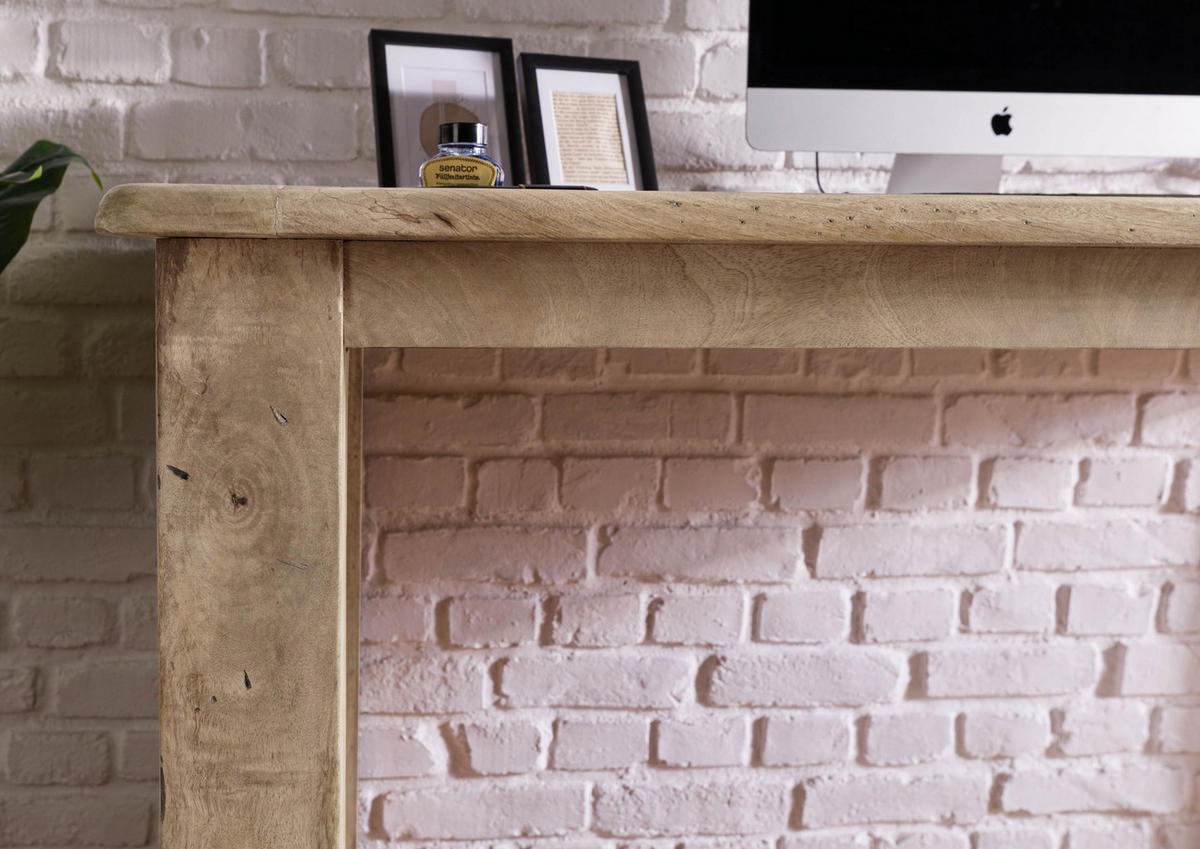 SCHREIBTISCH Mango 160x80x80 whitewash lackiert RAILWAY #3004 - Beige, Holz (80/160/80cm) - Massivmoebel24